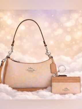 Coach Teri Shoulder Bag & Card Case in Rainbow Signature Canvas NWT MSRP: $486